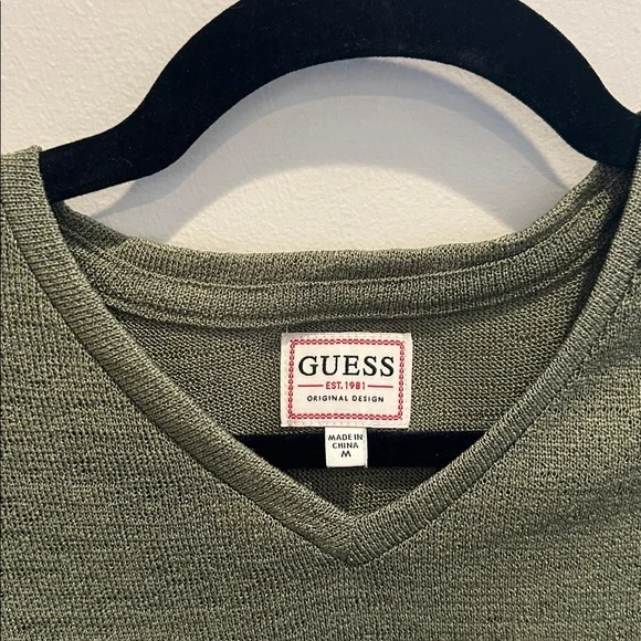 GUESS Olive Green Textured V-Neck Tee - Picture 2 of 5